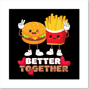 Hamburger & Fries Kawaii Cool and Fun Combo Snacks that Are Better Together Posters and Art